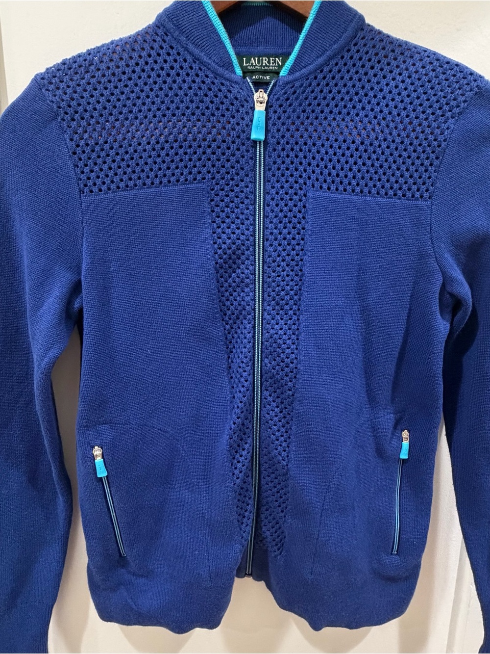 Ralph Lauren Royal Blue Knit Zip Cardigan with Turquoise Accents